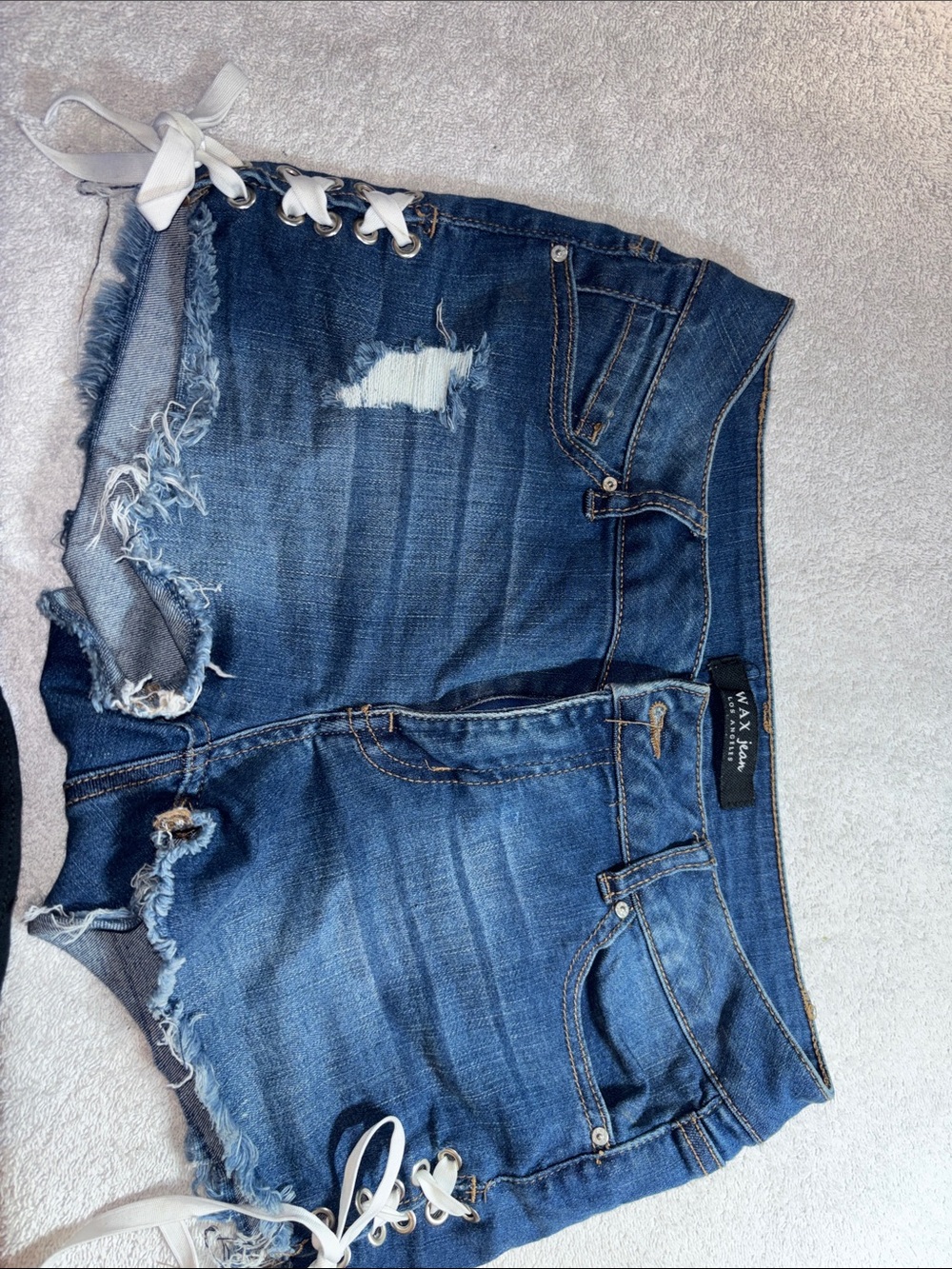 Wax Jean Blue Distressed Lace-Up Denim Shorts